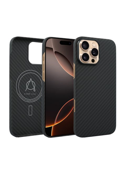 A-CASE its My Case iPhone 16 Pro Case, KAVAR series phone case Compatible with Magnetic, Slim & Light weight Aramid Fiber Made case With Raised Camera Protection - Black/Grey