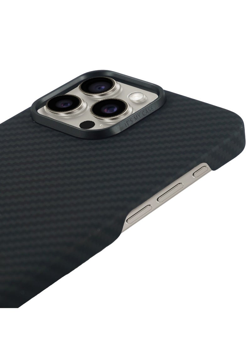 A-CASE its My Case iPhone 16 Pro Case, KAVAR series phone case Compatible with Magnetic, Slim & Light weight Aramid Fiber Made case With Raised Camera Protection - Black/Grey