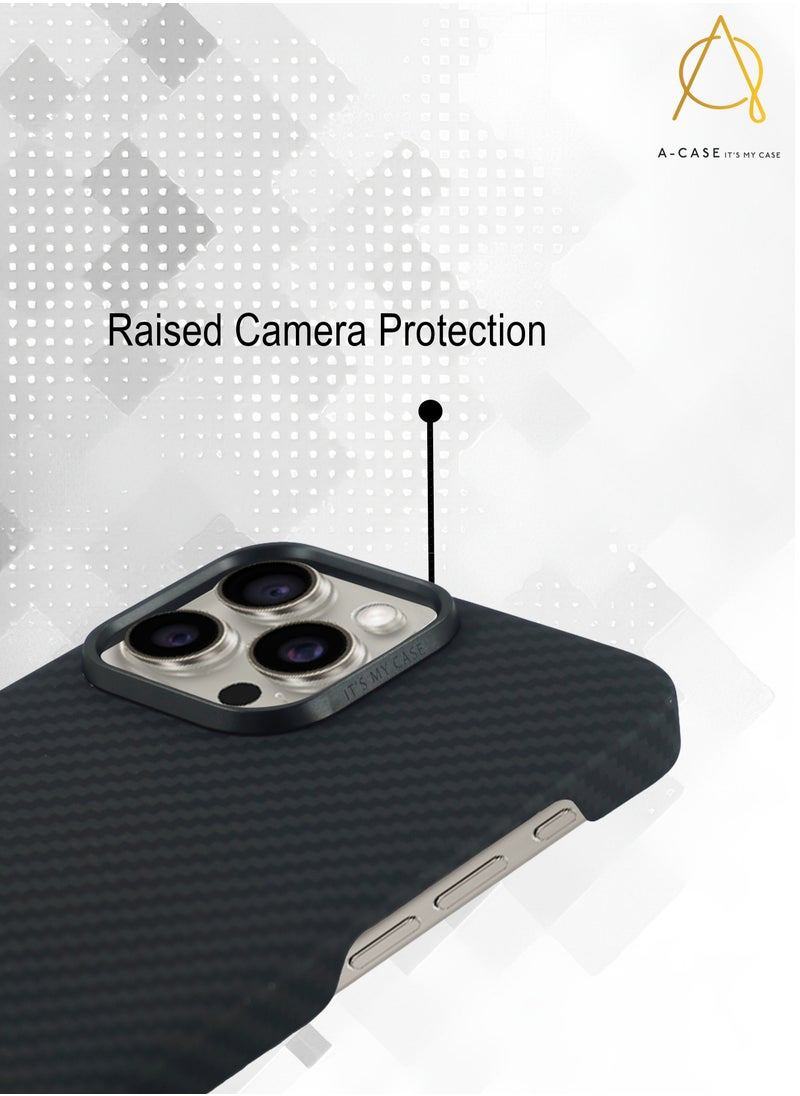 A-CASE its My Case iPhone 16 Pro Case, KAVAR series phone case Compatible with Magnetic, Slim & Light weight Aramid Fiber Made case With Raised Camera Protection - Black/Grey