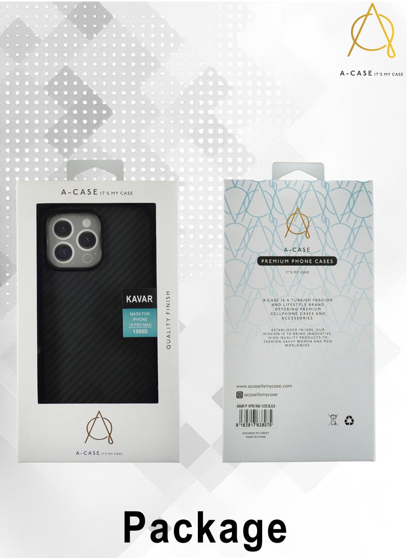 A-CASE its My Case iPhone 16 Pro Case, KAVAR series phone case Compatible with Magnetic, Slim & Light weight Aramid Fiber Made case With Raised Camera Protection - Black/Grey