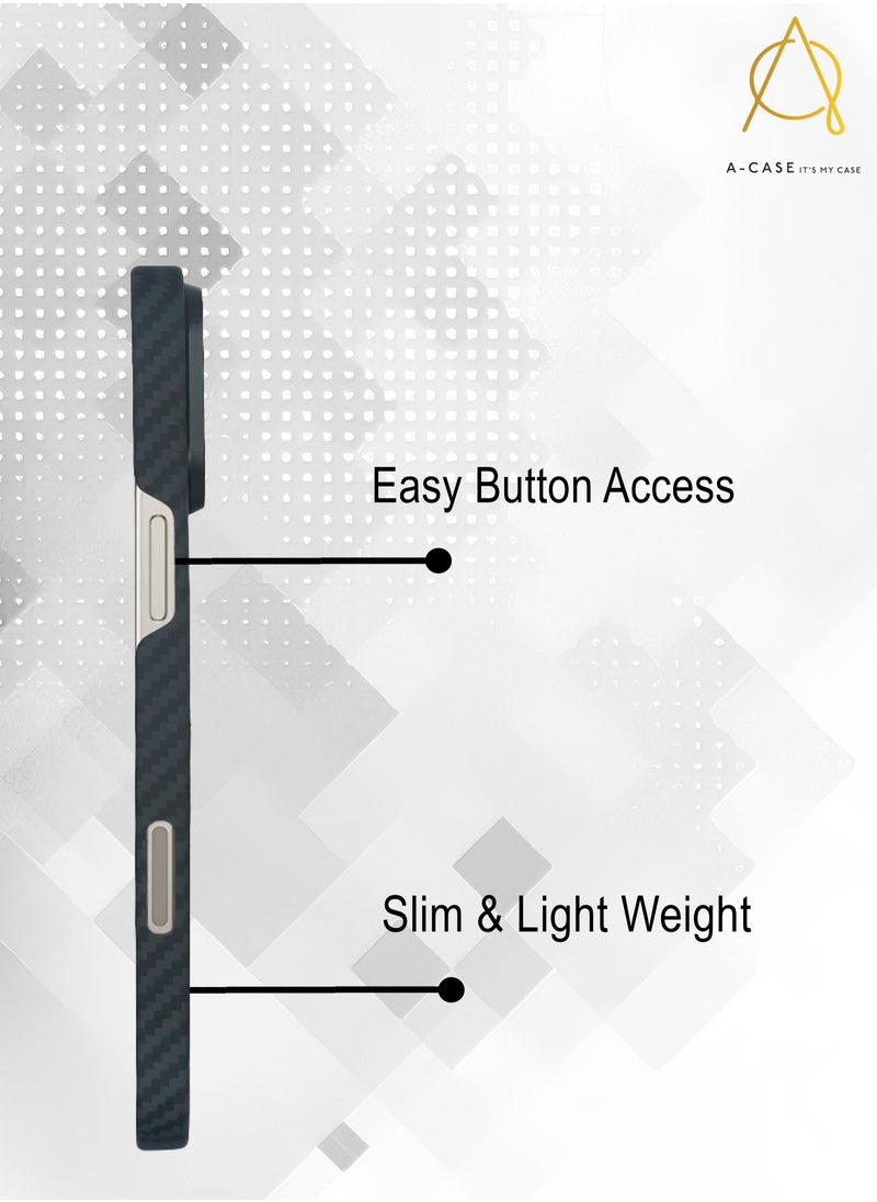 A-CASE its My Case iPhone 16 Pro Case, KAVAR series phone case Compatible with Magnetic, Slim & Light weight Aramid Fiber Made case With Raised Camera Protection - Black/Grey