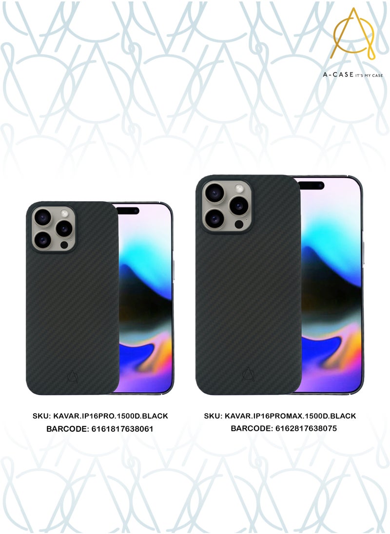 A-CASE its My Case iPhone 16 Pro Case, KAVAR series phone case Compatible with Magnetic, Slim & Light weight Aramid Fiber Made case With Raised Camera Protection - Black/Grey