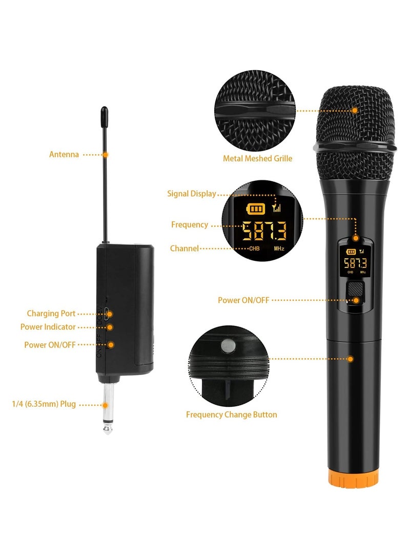 ميكروفون لاسلكي UHF مزدوج محمول باليد ميكروفون كاريوكي ديناميكي مع جهاز استقبال قابل لإعادة الشحن للغناء والاجتماعات العائلية - Image 4