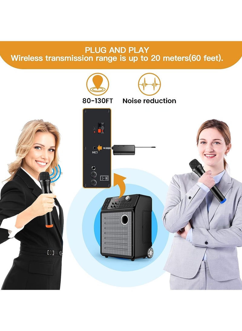 ميكروفون لاسلكي UHF مزدوج محمول باليد ميكروفون كاريوكي ديناميكي مع جهاز استقبال قابل لإعادة الشحن للغناء والاجتماعات العائلية - Image 3