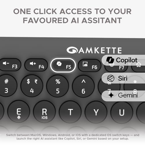 Amkette New and Improved Optimus BT 4 in 1 Multi Device Wireless Keyboard/Bluetooth Keyboard | One Click Device Switching and AI Access for Windows, MacOs, Android and iOS, Dual OS Layout (Grey) - Image 4