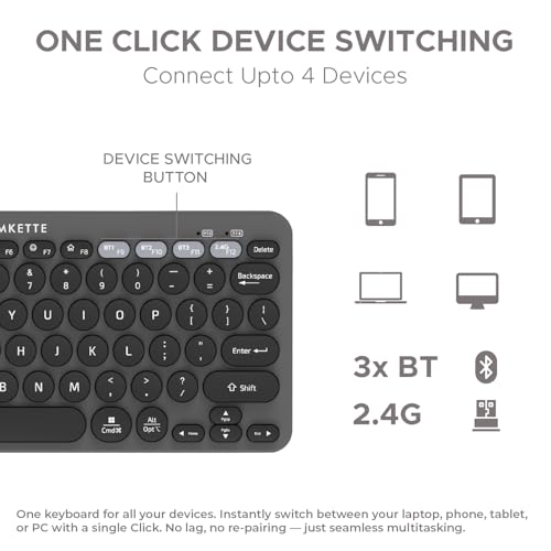 Amkette New and Improved Optimus BT 4 in 1 Multi Device Wireless Keyboard/Bluetooth Keyboard | One Click Device Switching and AI Access for Windows, MacOs, Android and iOS, Dual OS Layout (Grey) - Image 2