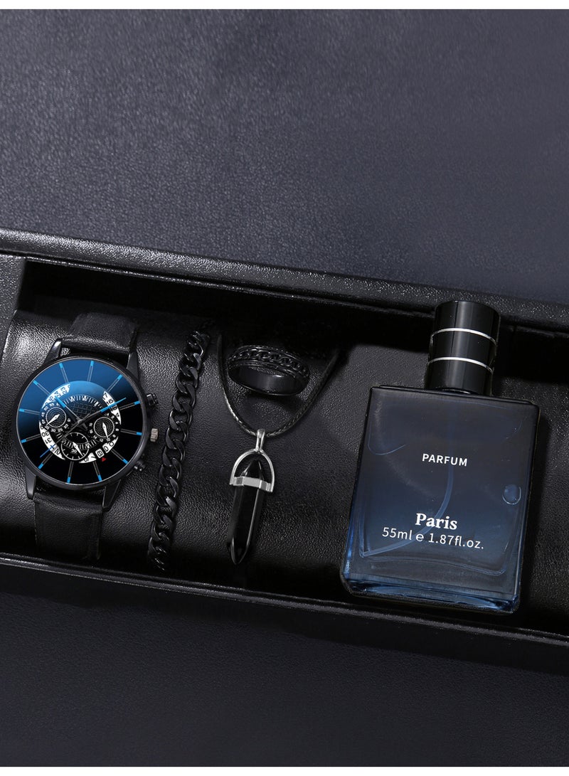 جنيفا أزياء رجالي أسود الأعمال ووتش مجموعة ، مع المجوهرات والعطور ، تسليط الضوء على سحر الرجل ، هدية مثالية لعيد ميلاده - Image 1