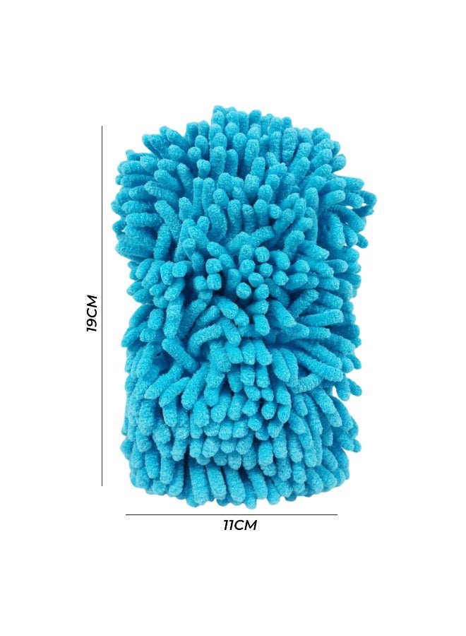 شيلد وسادة غسيل السيارات المصنوعة من الألياف الدقيقة من الشنيل، إسفنجة تنظيف مزدوجة الجوانب 2 في 1 مع فرشاة شبكية - خالية من الخدوش والوبر، فائقة الامتصاص، 19 × 11 × 5 سم، قفاز غسيل متين لتنظيف السيارات والدراجات والمنزل SH387 - Image 4
