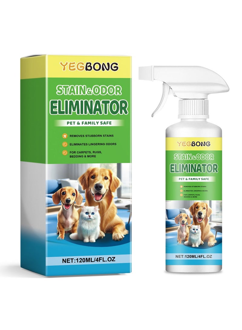 YEGBONG Stain & Odor Eliminator, 120ml Pet Odor Eliminator Spray - Premium Enzyme Formula for Removing Dog & Cat Urine Permanent Stains and Smells from Carpets, Furniture & Floors, Gentle and Safe for Pets - Image 1