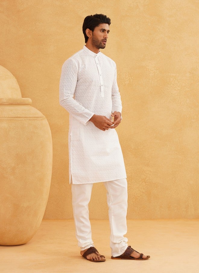 Sojanya Ethnic Motifs Embroidered White Kurta for Men - Image 5
