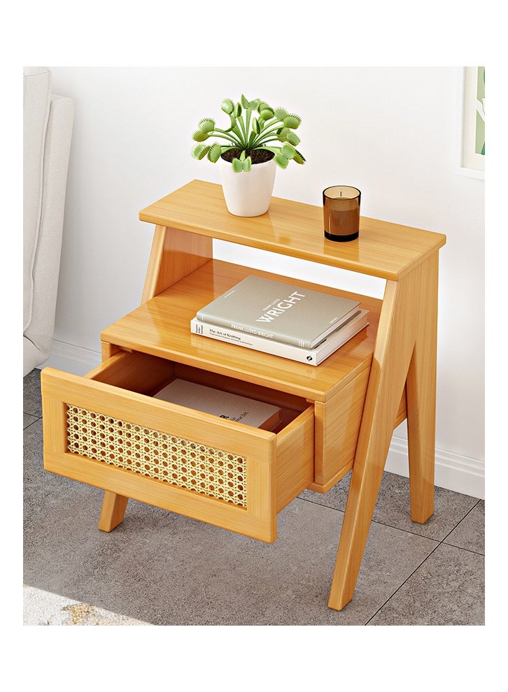 كلناميان أثاث بجانب السرير متين وأنيق، طاولة بجانب السرير مع درج ورف مفتوح باللون البيج 50*31*43 سم - Image 1