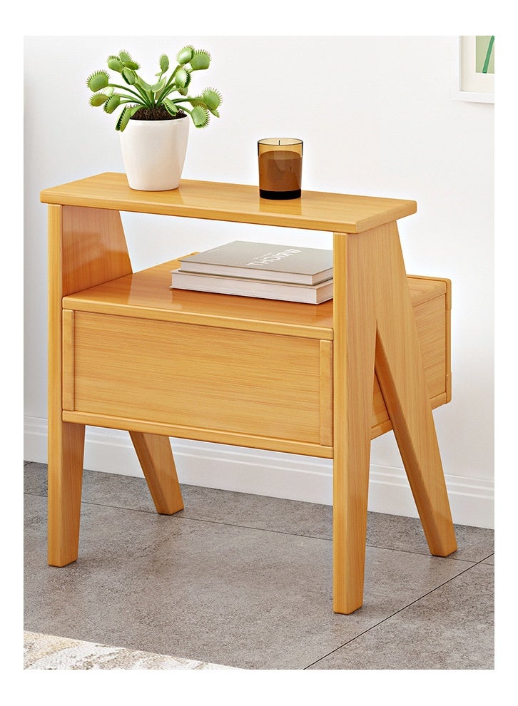 كلناميان أثاث بجانب السرير متين وأنيق، طاولة بجانب السرير مع درج ورف مفتوح باللون البيج 50*31*43 سم - Image 4