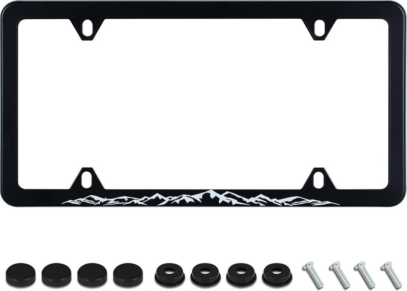 UNINDREM Mountains License Plate Frame - Black and White Stainless Steel Holder - Image 1