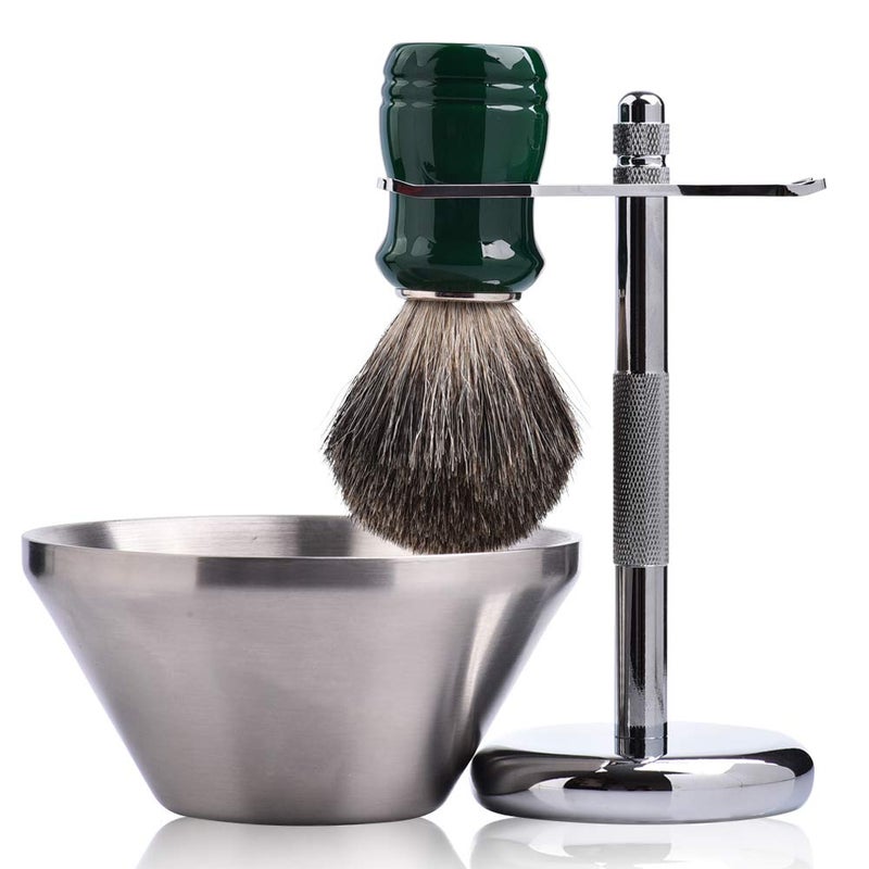 JEQUIL&CORENVEO Je&Co Shaving Set,Pure badger Hair Shaving Brush with Steel Stand and Steel Bowl - Image 1