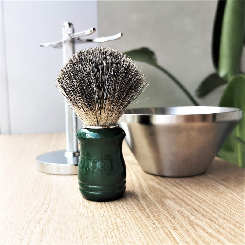 JEQUIL&CORENVEO Je&Co Shaving Set,Pure badger Hair Shaving Brush with Steel Stand and Steel Bowl - Image 2