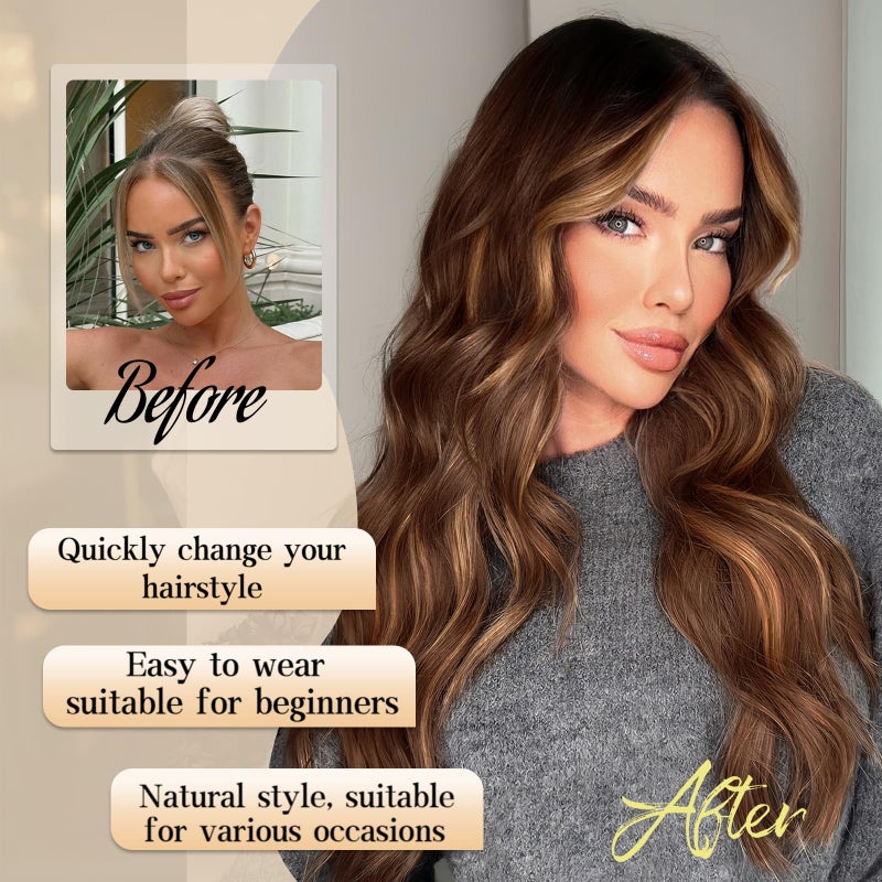 AISI HAIR ã€Beginner Friendly Wigs Brown Highlight Wig for Women, Long Wavy Lace Hairline Middle Part Synthetic Heat Resistant Wig for Daily Party-26 Inch - Image 4