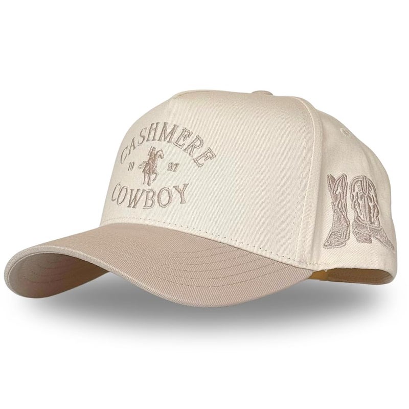 CITRUSY Vintage Western Trucker Hat | Men & Women | Embroidered Trendy Caps | Country Cute Hats for Cowgirls & Cowboys | Camo Denim Cotton Styles | Snapback Hat (Cashmerre Cowboy | Taupe) - Image 1
