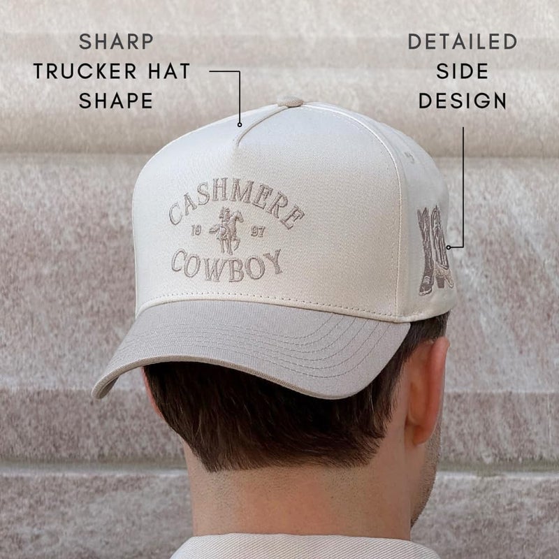 CITRUSY Vintage Western Trucker Hat | Men & Women | Embroidered Trendy Caps | Country Cute Hats for Cowgirls & Cowboys | Camo Denim Cotton Styles | Snapback Hat (Cashmerre Cowboy | Taupe) - Image 5