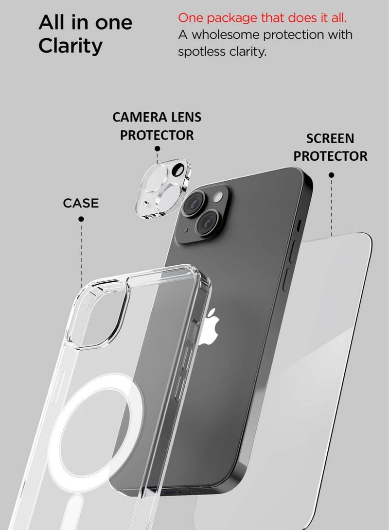 VRS Design Crystal Mixx Magnetic iPhone 14 Magsafe Case Cover with Tempered Glass Screen Protector & Camera Lens Protector - Clear  - Image 2