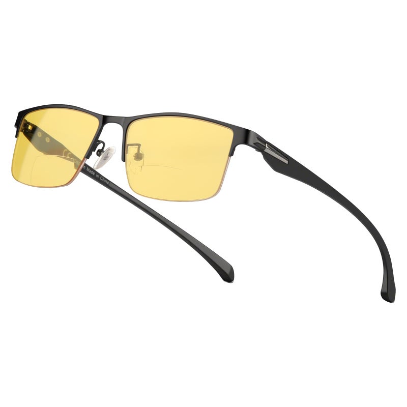 SKYOAK Premium Night Vision Bifocal Reading Glasses Men Lightweight TR90 Temple Metal Half Frame Anti Glare Nighttime Driving Glasses HD Yellow lens Outdoor Readers 20x - Image 2