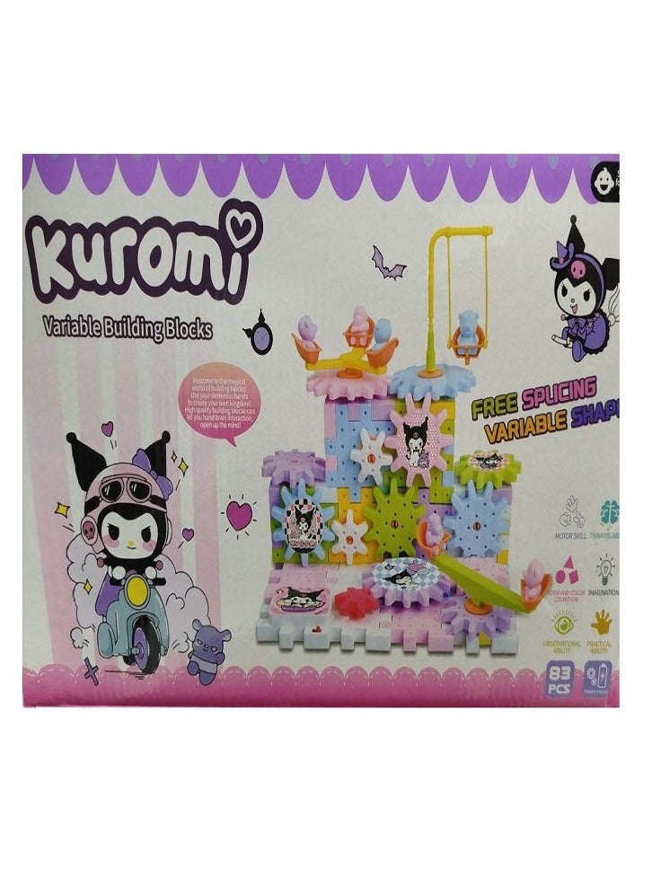 kuromi Electric Building Block Gear Toy for 3 4 5 6+Years Old Boys & Girls,DIY Plastic Brick Toys,Fun Learning Blocks,Interlocking Learning Blocks,83 Pieces (Kuromi Shape) - Image 1