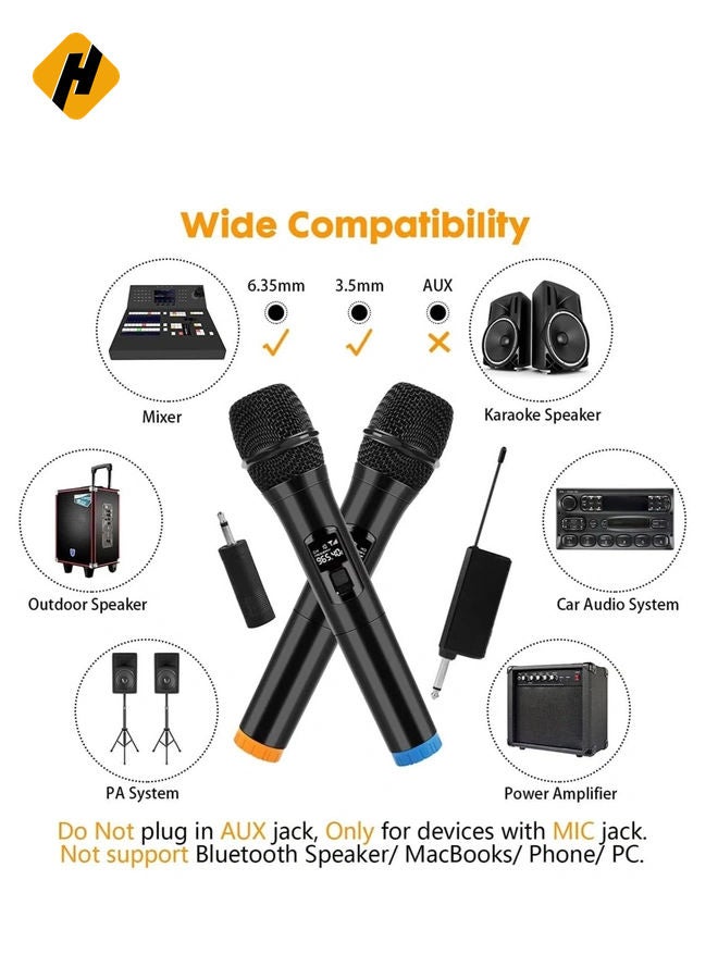 HuHa Wireless Unidirectional Microphone HAndheld Mic With Receiver 1/4 Output For Conference/Weddings/Church/Stage/Party/Karaoke, (Duel Cordless) (Black) - Image 2