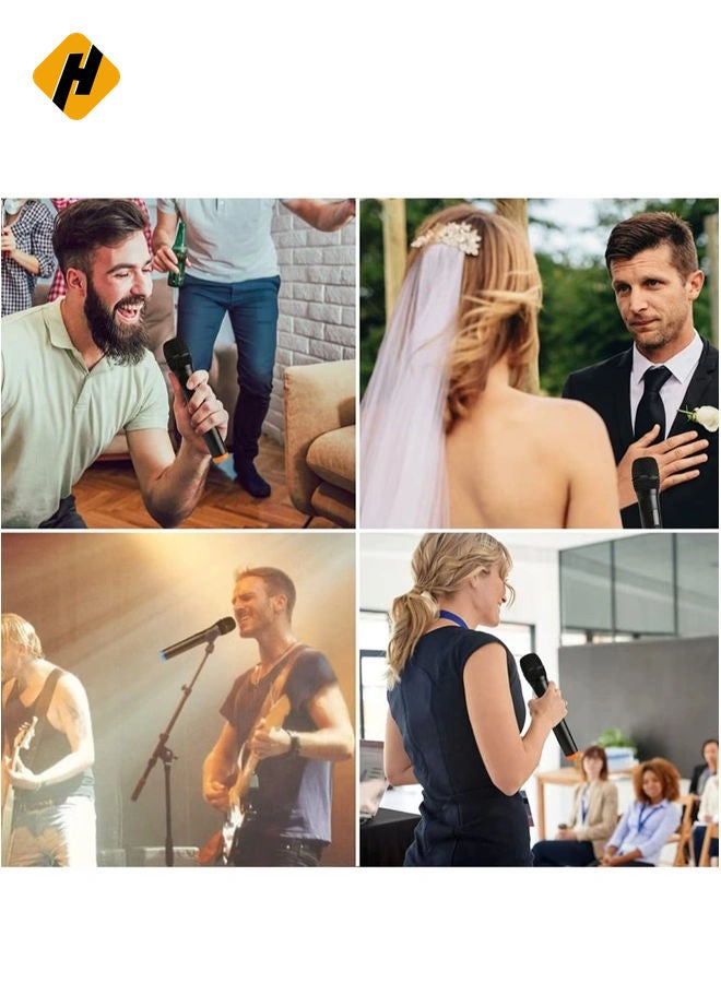 HuHa Wireless Unidirectional Microphone HAndheld Mic With Receiver 1/4 Output For Conference/Weddings/Church/Stage/Party/Karaoke, (Duel Cordless) (Black) - Image 4