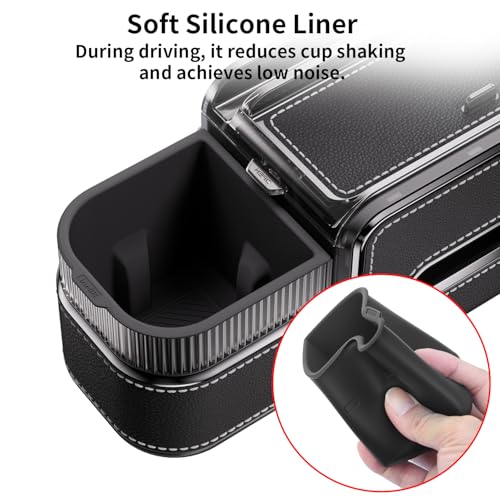 Arcoche Rear Seat Cup Holder Back Seat Car Organizer 6 in 1 Multifunctional Car Back Seat Storage Box with Drink Cup Holder Tissue Box for Car Phone Holder Snacks Drinks Handbag Makeup Mirror Black - Image 4