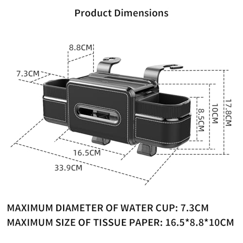 Arcoche Rear Seat Cup Holder Back Seat Car Organizer 6 in 1 Multifunctional Car Back Seat Storage Box with Drink Cup Holder Tissue Box for Car Phone Holder Snacks Drinks Handbag Makeup Mirror Black - Image 2