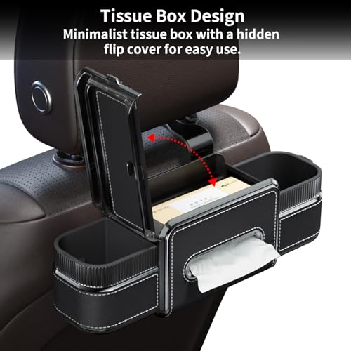 Arcoche Rear Seat Cup Holder Back Seat Car Organizer 6 in 1 Multifunctional Car Back Seat Storage Box with Drink Cup Holder Tissue Box for Car Phone Holder Snacks Drinks Handbag Makeup Mirror Black - Image 5
