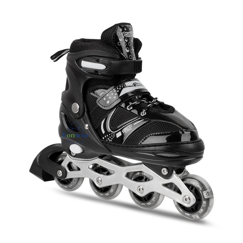 EONWISE Inline Skates with PU Flashing Wheel Aluminum Body in-Line Skates with Size Adjustable with LED Flash Lights Set for Boys Kids and Girls Length for Age 8-16 Years (Black) - Image 2