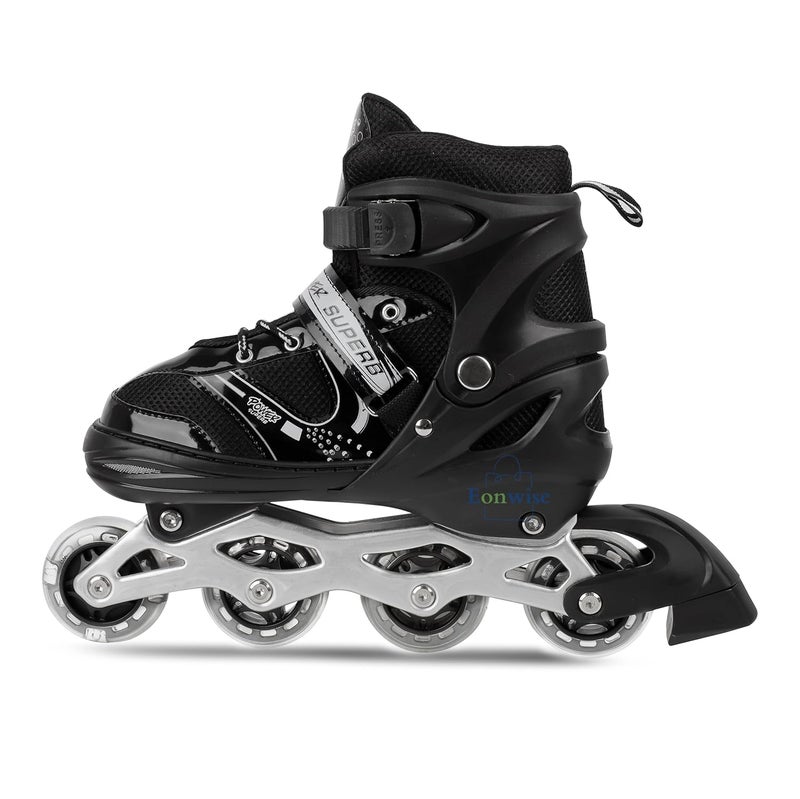 EONWISE Inline Skates with PU Flashing Wheel Aluminum Body in-Line Skates with Size Adjustable with LED Flash Lights Set for Boys Kids and Girls Length for Age 8-16 Years (Black) - Image 4