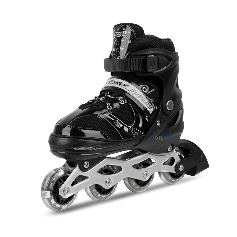 EONWISE Inline Skates with PU Flashing Wheel Aluminum Body in-Line Skates with Size Adjustable with LED Flash Lights Set for Boys Kids and Girls Length for Age 8-16 Years (Black) - Image 3