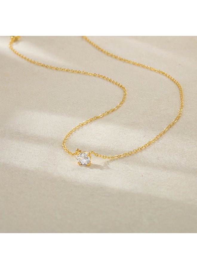 Tewiky Diamond Solitaire Pendant Necklace 14k Gold Plated Cubic Zirconia Choke Necklaces Cute Tiny Gold Rhinestone Dainty Gold Necklace for Womens Gifts - Image 5