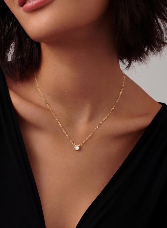 Tewiky Diamond Solitaire Pendant Necklace 14k Gold Plated Cubic Zirconia Choke Necklaces Cute Tiny Gold Rhinestone Dainty Gold Necklace for Womens Gifts - Image 3
