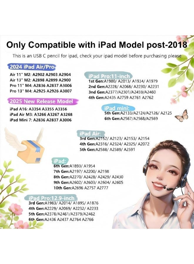 قلم رصاص للجيل الأول من جهاز iPad USB C ، قلم Stylus لجهاز iPad مع شحن 10X USB-C ، استشعار الميل ورفض النخيل ، قلم رصاص لجهاز iPad 6-10th ، جهاز iPad Air 3-5th ، جهاز iPad Mini 5/6th ، جهاز iPad Pro 11 "/12" (2018-2023) - Image 5