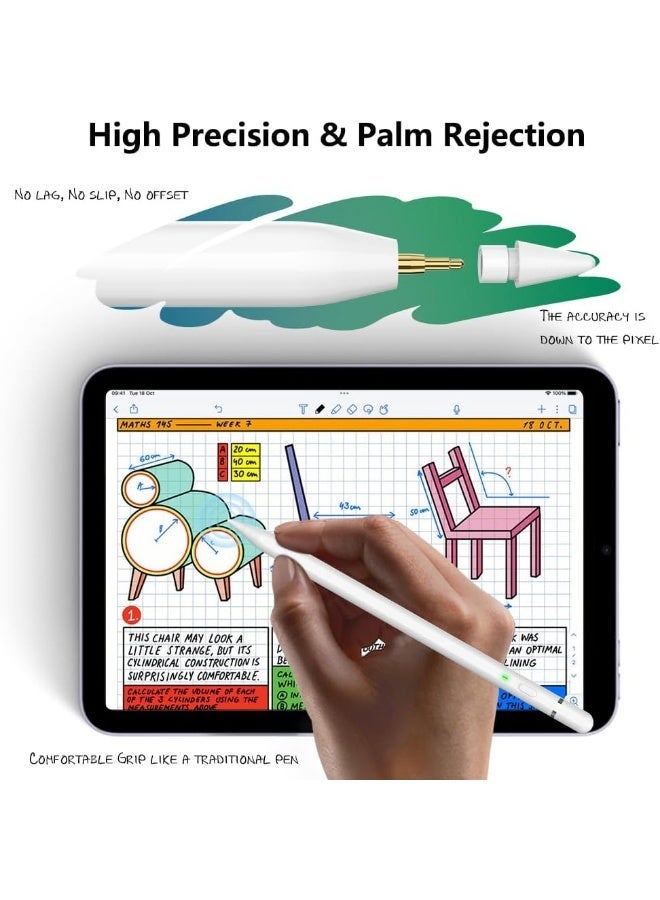 قلم رصاص للجيل الأول من جهاز iPad USB C ، قلم Stylus لجهاز iPad مع شحن 10X USB-C ، استشعار الميل ورفض النخيل ، قلم رصاص لجهاز iPad 6-10th ، جهاز iPad Air 3-5th ، جهاز iPad Mini 5/6th ، جهاز iPad Pro 11 "/12" (2018-2023) - Image 4