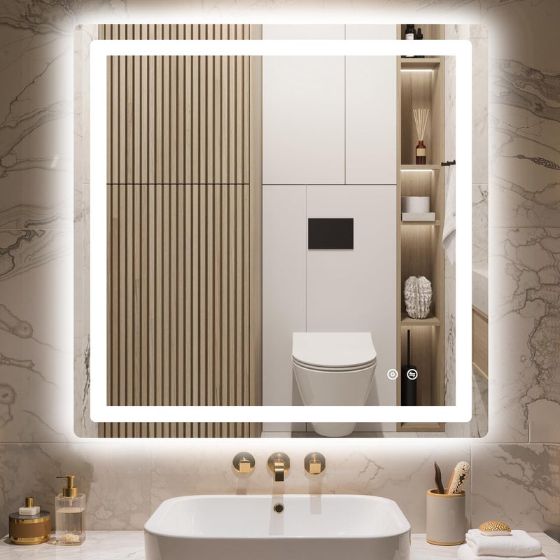 Delma LED Bathroom Mirror with Lights, 30x30 Vanity Mirror for Bathroom Wall, Anti-Fog, Dimmable, Front Lit & Backlit, Memory Function, Shatterproof Tempered Glass, 3 Color Modes(Horizontal/Vertical) - Image 1