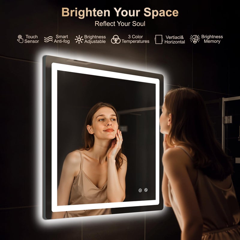 Delma LED Bathroom Mirror with Lights, 30x30 Vanity Mirror for Bathroom Wall, Anti-Fog, Dimmable, Front Lit & Backlit, Memory Function, Shatterproof Tempered Glass, 3 Color Modes(Horizontal/Vertical) - Image 2