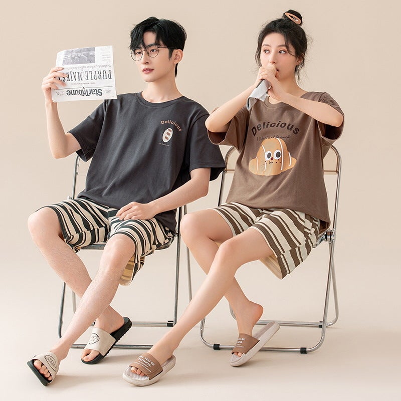 Couple Summer Cotton Pajamas Set – Short-Sleeved Cartoon Home Clothes - Image 1