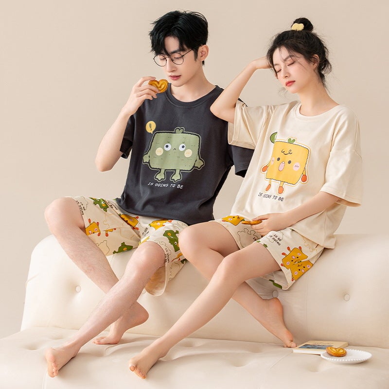 Couple Summer Cotton Pajamas Set – Short-Sleeved Cartoon Home Clothes - Image 4