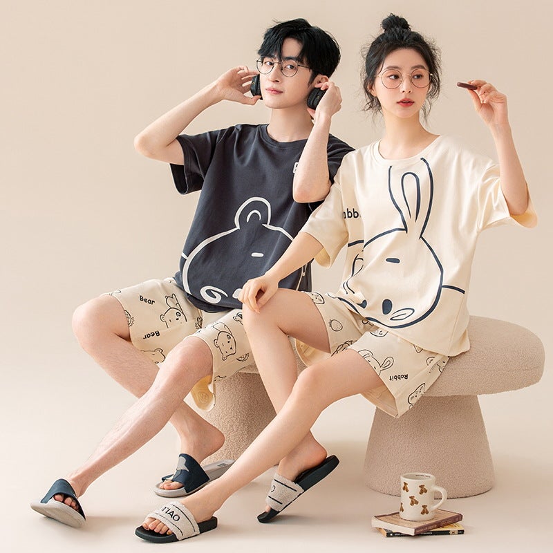 Couple Summer Cotton Pajamas Set – Short-Sleeved Cartoon Home Clothes - Image 2
