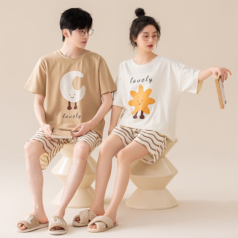 Couple Summer Cotton Pajamas Set – Short-Sleeved Cartoon Home Clothes - Image 3