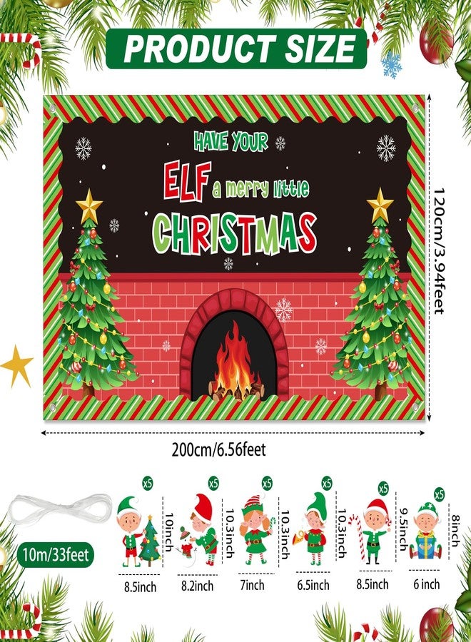 Mindsoft 31 Pcs Christmas Elf Bulletin Board Decorations Banner Backdrop 47 x 80 Inch Large Christmas Elf Backdrop Xmas Photo Background with Elves Cutouts for Winter Holiday Party Supplies - Image 2