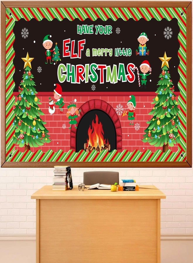 Mindsoft 31 Pcs Christmas Elf Bulletin Board Decorations Banner Backdrop 47 x 80 Inch Large Christmas Elf Backdrop Xmas Photo Background with Elves Cutouts for Winter Holiday Party Supplies - Image 1