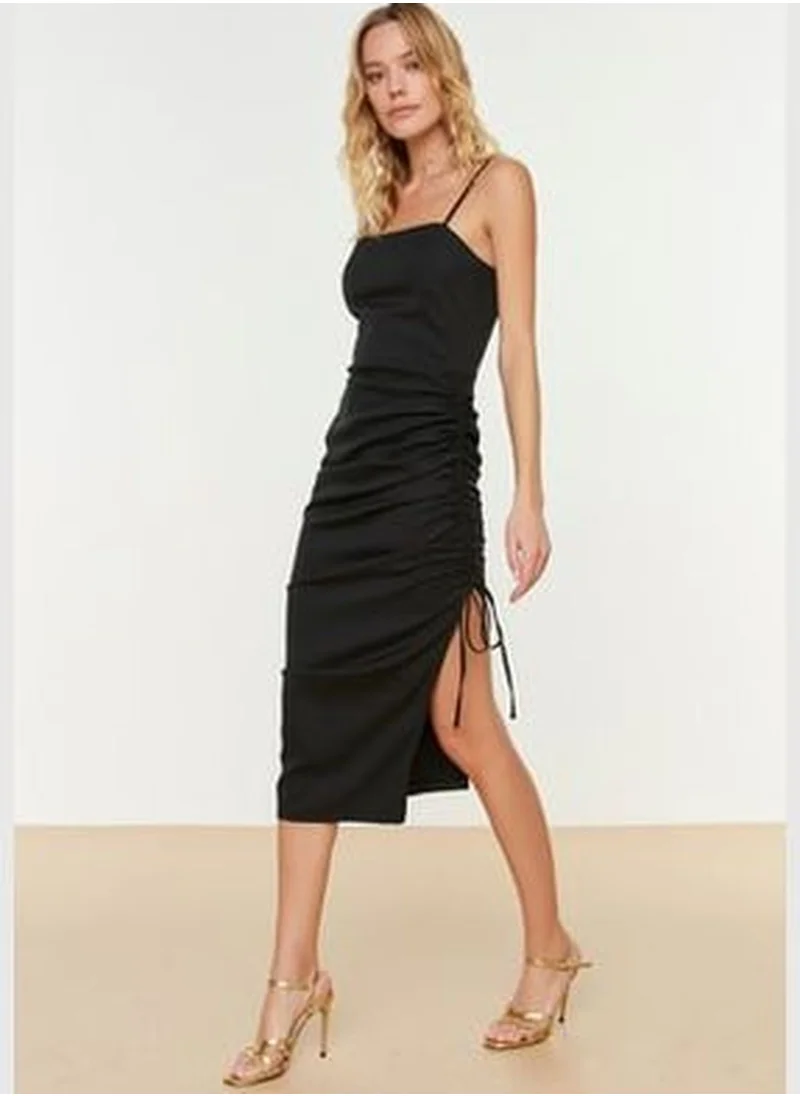 trendyol Black Woven Draped Elegant Evening Dress TPRSS21EL0213