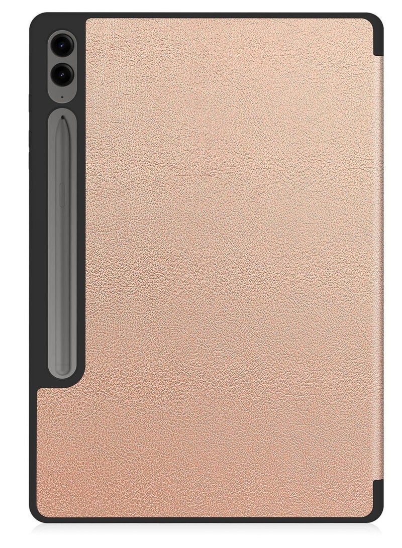 SYOSI جراب لهاتف Samsung Galaxy Tab S9 FE Plus مقاس 12.4 بوصة طراز SM-X610/X616، جراب جلدي رفيع ثلاثي الطي من مادة TPU مع فتحة قلم وخاصية الإيقاظ/السكون التلقائي، يمكن استخدامه عموديًا لجهاز SM S9 Plus، باللون الذهبي الوردي - Image 3