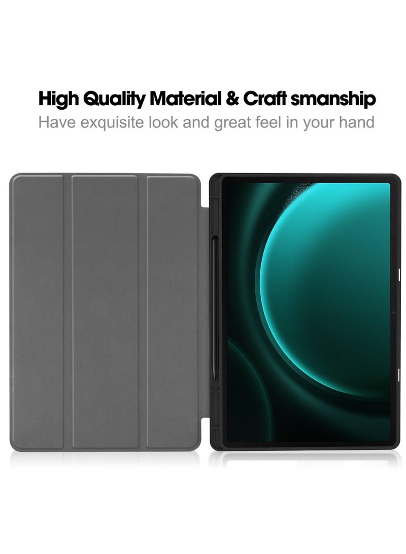 SYOSI جراب لهاتف Samsung Galaxy Tab S9 FE Plus مقاس 12.4 بوصة طراز SM-X610/X616، جراب جلدي رفيع ثلاثي الطي من مادة TPU مع فتحة قلم وخاصية الإيقاظ/السكون التلقائي، يمكن استخدامه عموديًا لجهاز SM S9 Plus، باللون الذهبي الوردي - Image 5