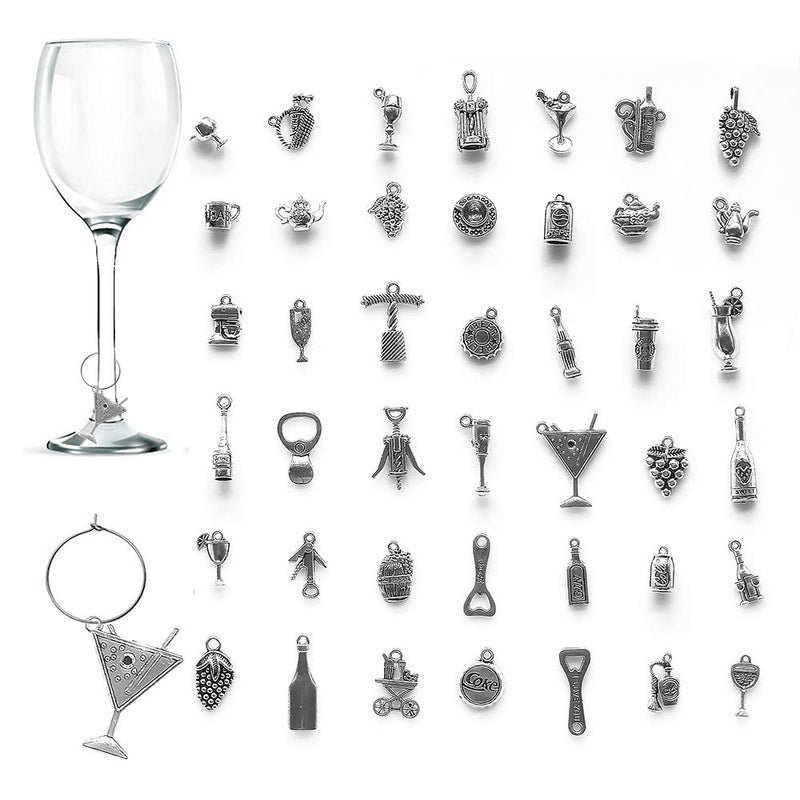 CNYMANY 42 pcs Wine Glass Charms, Wine Themed Goblet Drink Markers Tags with Buckle Design for Cocktail Champagne Tasting Party Favors Decoration Supplies Gifts - Image 1