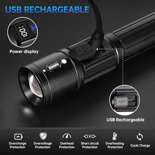 TrixHub Rechargeable Flashlights 2 Pack, Super Bright High Lumens Flash Light, 5 Modes Zoomable Linternas with LCD Digital Display, Powerful Handheld LED Flashlights for Home Emergencies Camping - Image 3